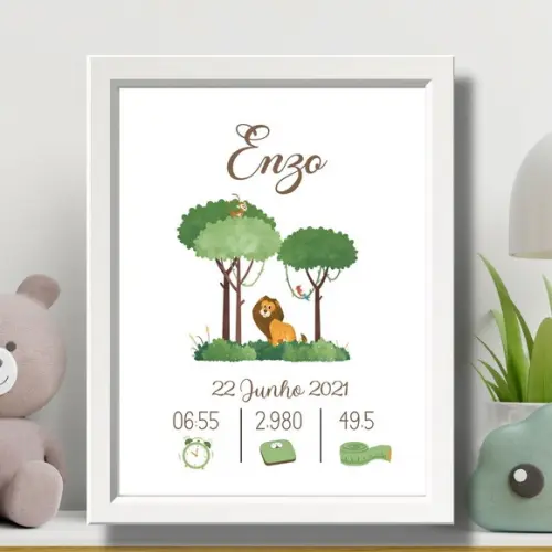 Quadro Nascimento do Bebe Editar Quarto Menino Moldura 33x43