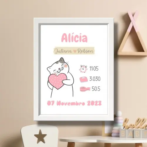 Quadro Nascimento do Bebe Menina Editar Minimalista 33x43 cm