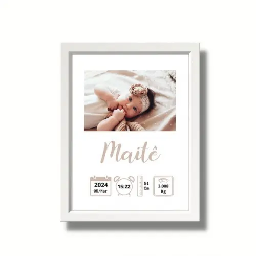 Quadro Nascimento do Bebe para Editar Menina c/ Vidro 33x43