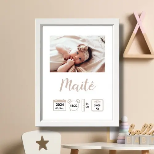 Quadro Nascimento do Bebe para Editar Menina c/ Vidro 33x43