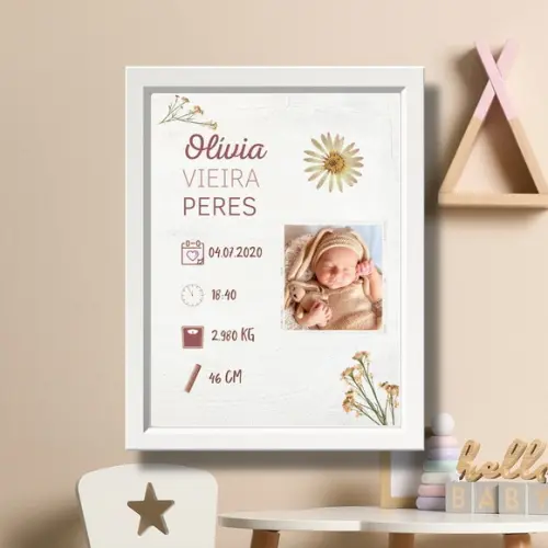 Quadro Nascimento do Bebe para Editar Quarto de Menina 33x43