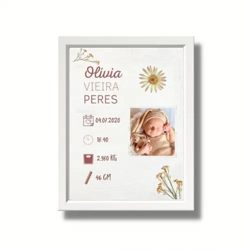 Quadro Nascimento do Bebe para Editar Quarto de Menina 33x43