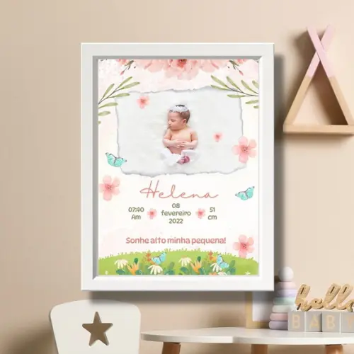 Quadro Nascimento do Bebe para Editar Quarto Menina 33x43 cm