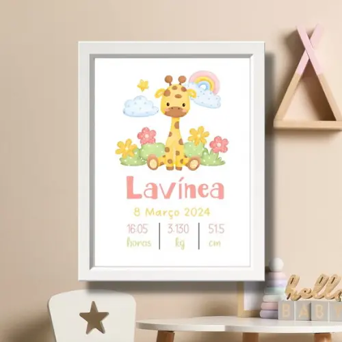 Quadro Nascimento do Bebe Quarto de Menina Moldura 33x43cm