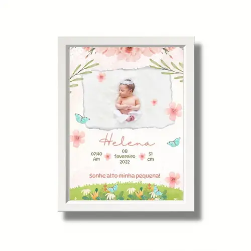 Quadro Nascimento do Bebe para Editar Quarto Menina 33x43 cm