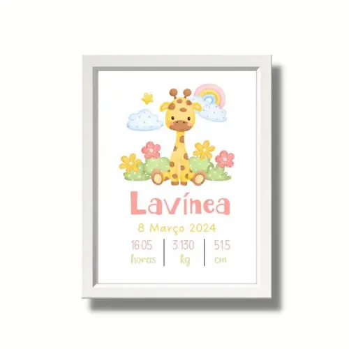 Quadro Nascimento do Bebe Quarto de Menina Moldura 33x43cm