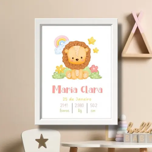 Quadro Nascimento do Bebe Safari Editar Quarto Menina 33x43