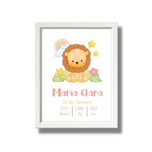 Quadro Nascimento do Bebe Safari Editar Quarto Menina 33x43