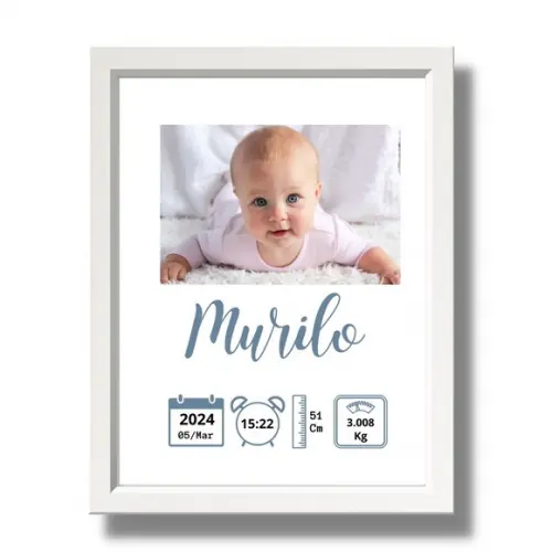 Quadro Nascimento Menino para Editar Moldura com Vidro 33x43