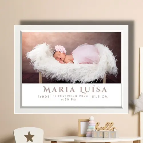 Quadro Nascimento Menina para Editar Moldura com Vidro 33x43