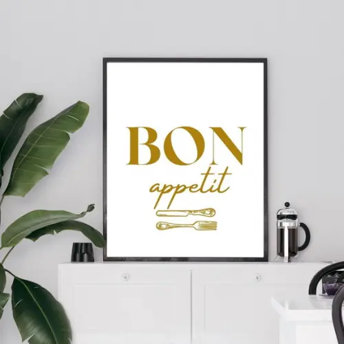 Quadro para Cozinha com Frase Bon Apetit com Vidro 33x43cm