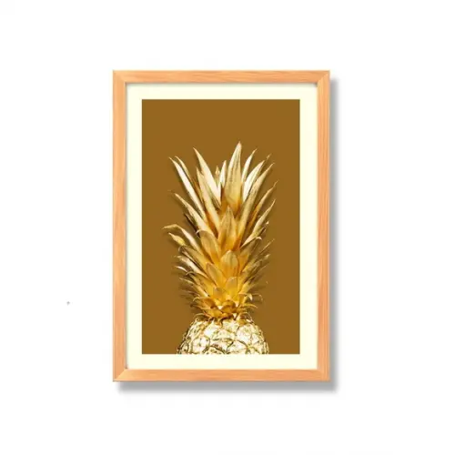 Quadro para Cozinha Fruta Abacaxi Fundo Marrom 30x40cm