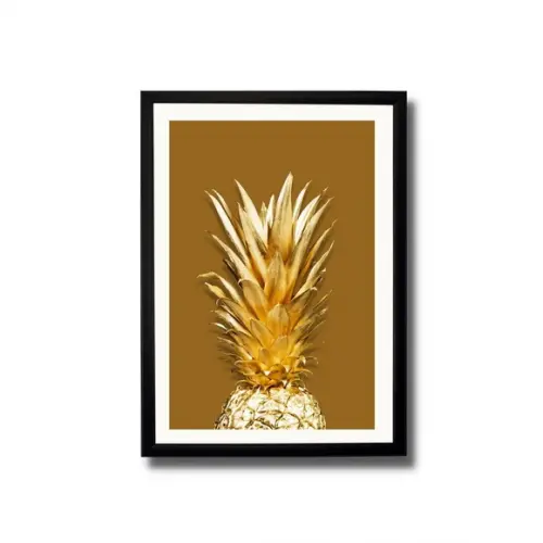 Quadro para Cozinha Fruta Abacaxi Fundo Marrom 30x40cm