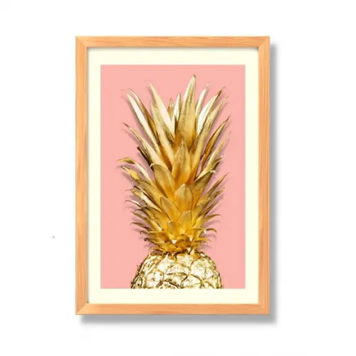 Quadro para Cozinha Fruta Abacaxi Fundo Rosa 30x40cm