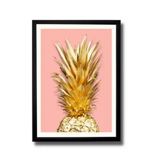 Quadro para Cozinha Fruta Abacaxi Fundo Rosa 30x40cm
