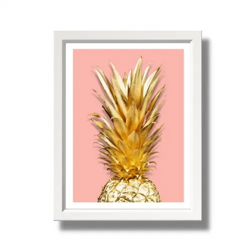 Quadro para Cozinha Fruta Abacaxi Fundo Rosa 30x40cm