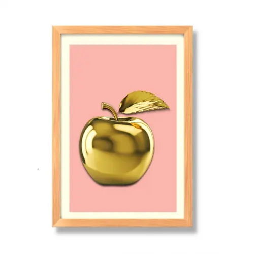 Quadro para Cozinha Fruta Maçã Fundo Rosa 30x40 cm com Vidro