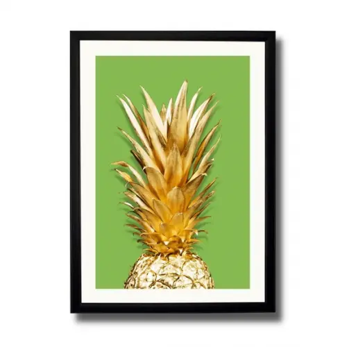 Quadro para Cozinha Fruta Abacaxi Fundo Verde 30x40 cm