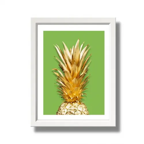 Quadro para Cozinha Fruta Abacaxi Fundo Verde 30x40 cm