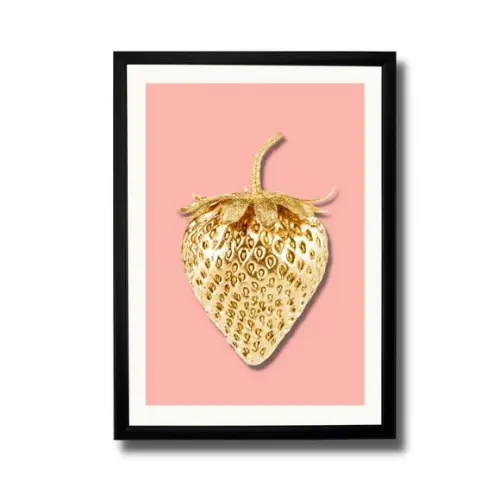 Quadro para Cozinha Fruta Morango Fundo Rosa 30x40 cm