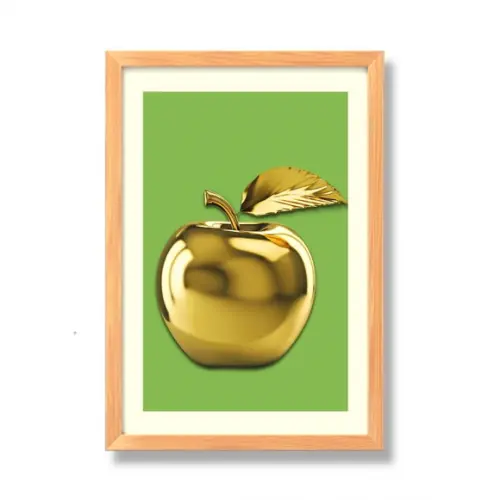 Quadro para Cozinha Fruta Maçã Fundo Verde 30x40cm com Vidro