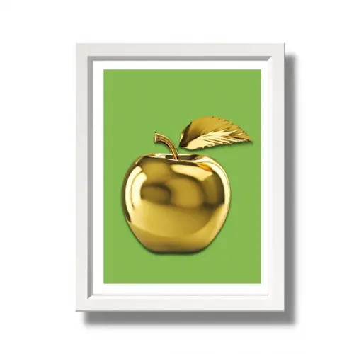 Quadro para Cozinha Fruta Maçã Fundo Verde 30x40cm com Vidro
