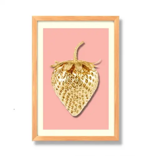 Quadro para Cozinha Fruta Morango Fundo Rosa 30x40 cm