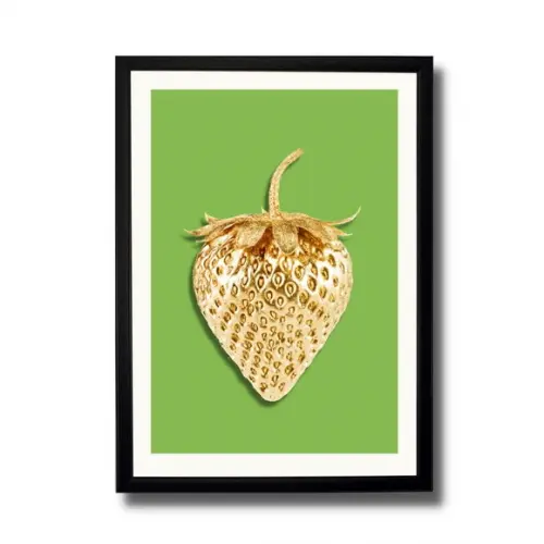 Quadro para Cozinha Fruta Morango Fundo Verde 30x40cm