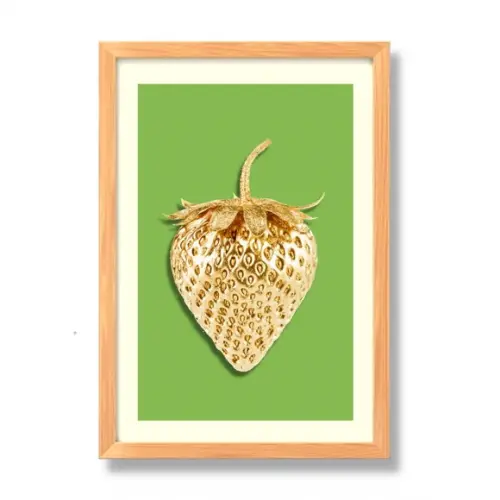 Quadro para Cozinha Fruta Morango Fundo Verde 30x40cm