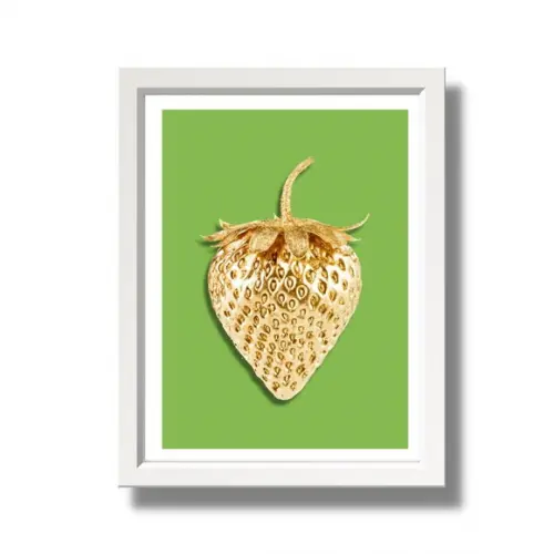 Quadro para Cozinha Fruta Morango Fundo Verde 30x40cm