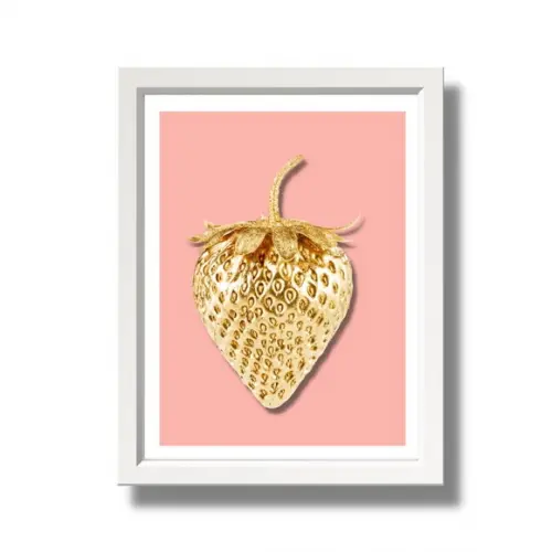 Quadro para Cozinha Fruta Morango Fundo Rosa 30x40 cm