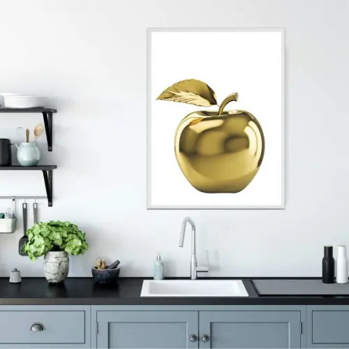 Quadro para Cozinha Maça Abacaxi 30x40 com Moldura e Vidro