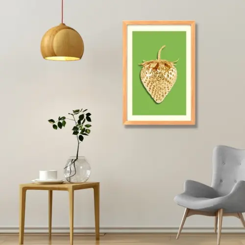 Quadro para Cozinha Fruta Morango Fundo Verde 30x40cm