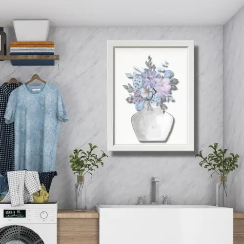 Quadro para Lavanderia Vaso de Flor Moldura e Vidro 30x40cm