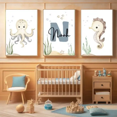 Quadro para Quarto de Bebê | Fundo do Mar Personalizado
