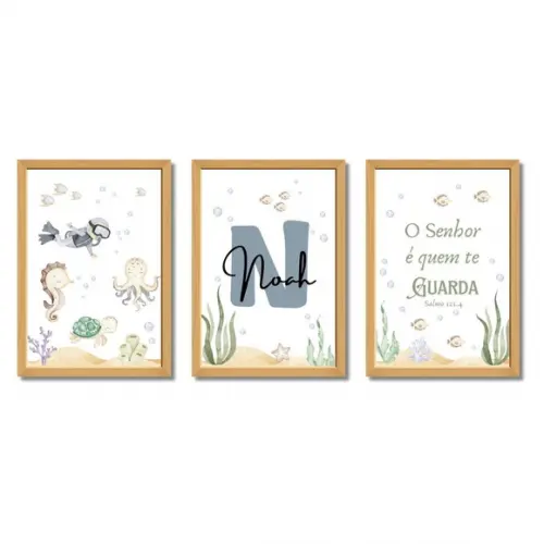 Quadro para Quarto de Bebê | Fundo do Mar Versículo Bíblico