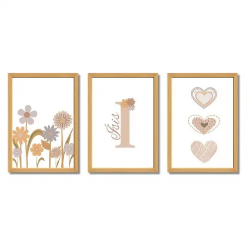 Quadro para Quarto de Bebê Feminino Jardim Boho com Vidro