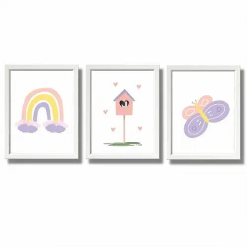 Quadro para Quarto de Bebe Menina Borboleta 33x43 cm