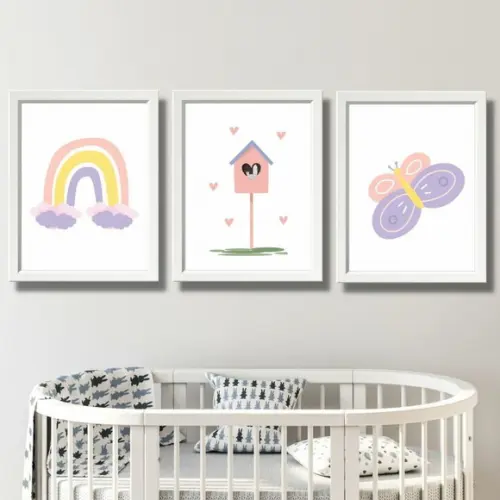 Quadro para Quarto de Bebe Menina Borboleta 33x43 cm