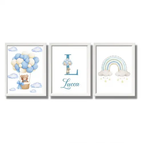 Quadro para Quarto de Bebe Urso Balão Personalizado 33x43 cm