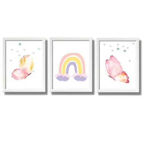 Quadro para Quarto de Menina Arco Ires Borboletas 33x43 cm