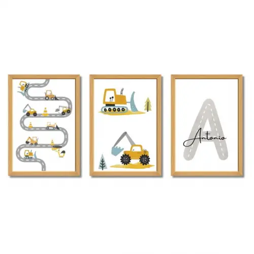 Quadro para Quarto de Menino Maquinas Personalizado 33x43 cm