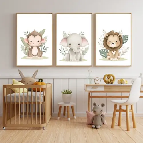Quadro para Quarto de Menino Safari Baby Moldura com Vidro