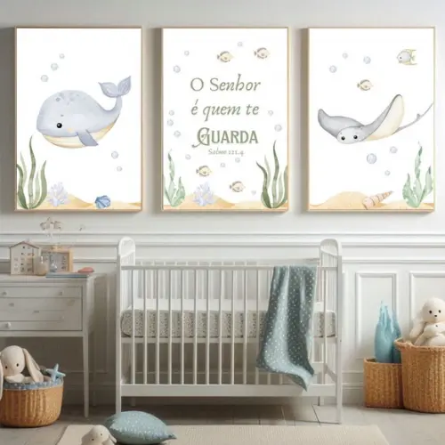 Quadro para Quarto Infantil | Fundo do Mar Versículo Bíblico