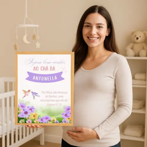 Quadro Personalizado Bem-vindos Chá de Bebê Feminino