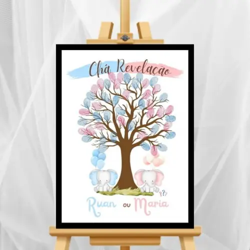 Quadro Personalizado Chá Revelação Elefante + 2 Carimbeiras