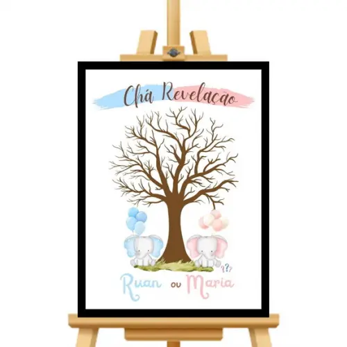 Quadro Personalizado Chá Revelação Elefante + 2 Carimbeiras