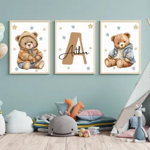 Quadro Personalizado com o Nome do Bebe Urso Irmãos 33x43