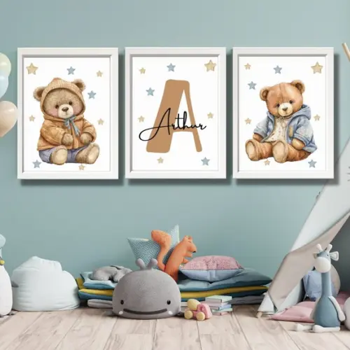 Quadro Personalizado com o Nome do Bebe Urso Irmãos 33x43