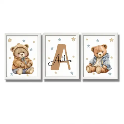 Quadro Personalizado com o Nome do Bebe Urso Irmãos 33x43